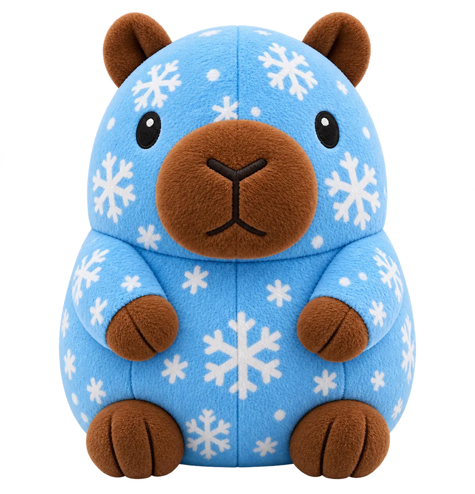 Frosty, an icy blue snowflake Capy Pals collectible plush capybara