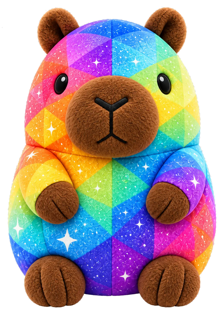 Prism, a rare rainbow prism Capy Pals collectible plush capybara
